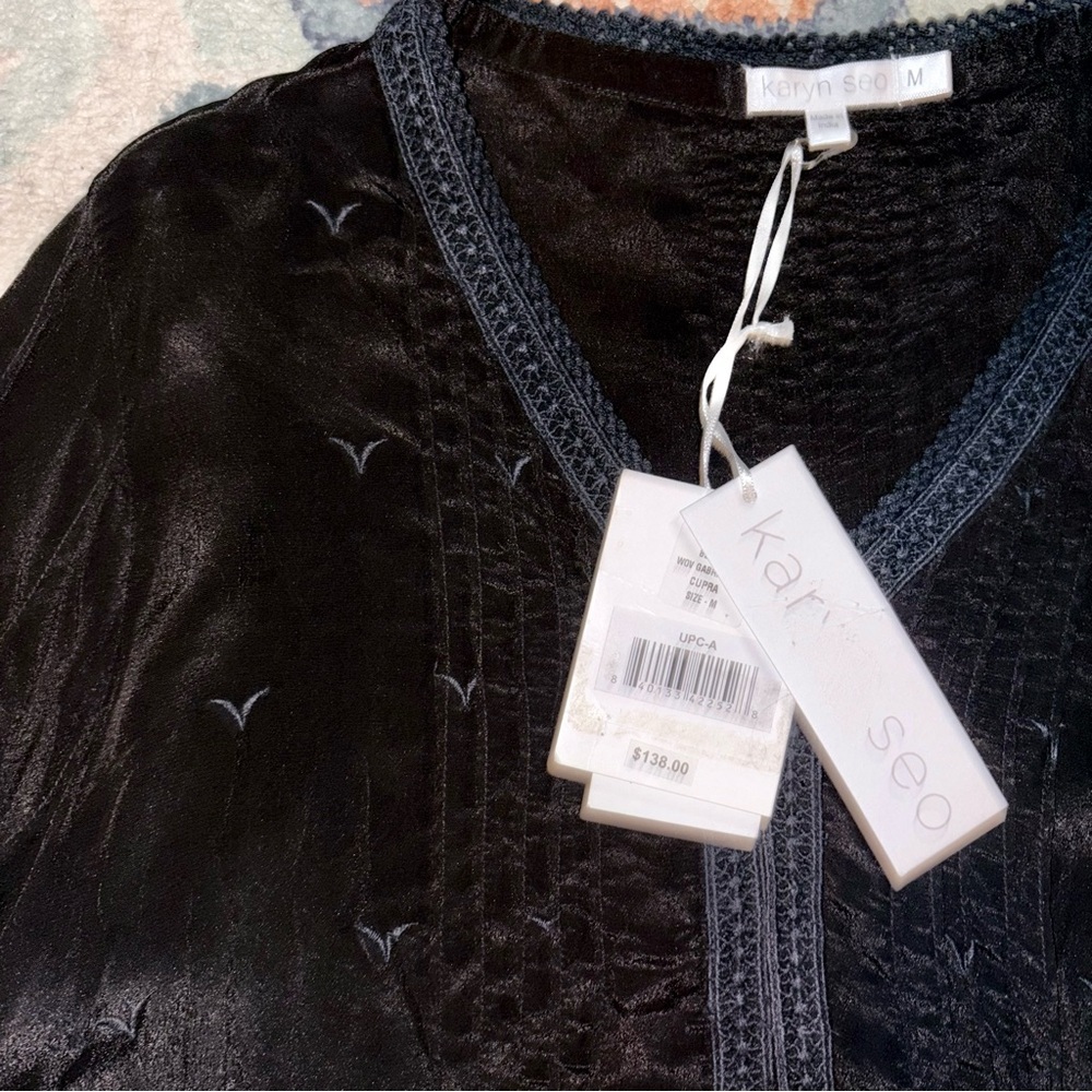 NWT Karyn Seo Black Embroidered Tunic Long Sleeves Size Medium - Picture 4 of 14